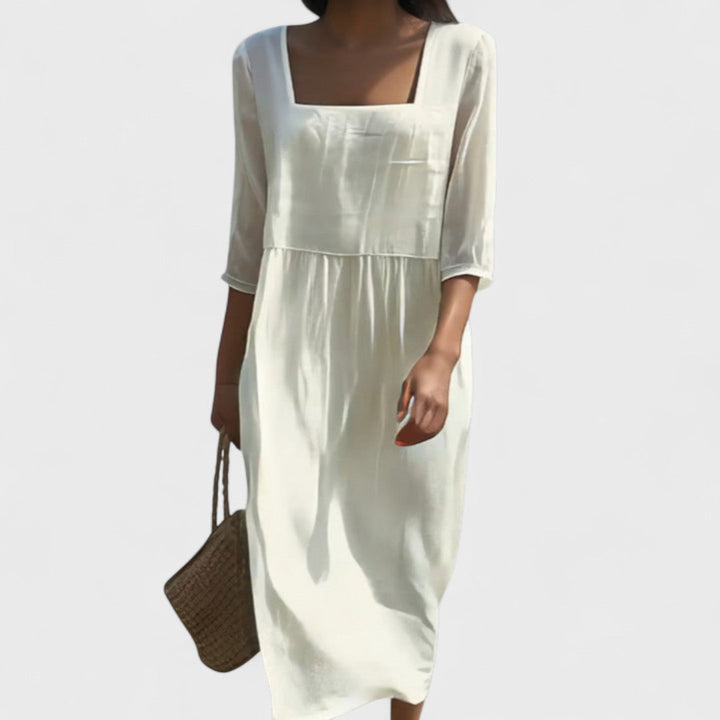 Filipa - Vestido com painel frontal em linho