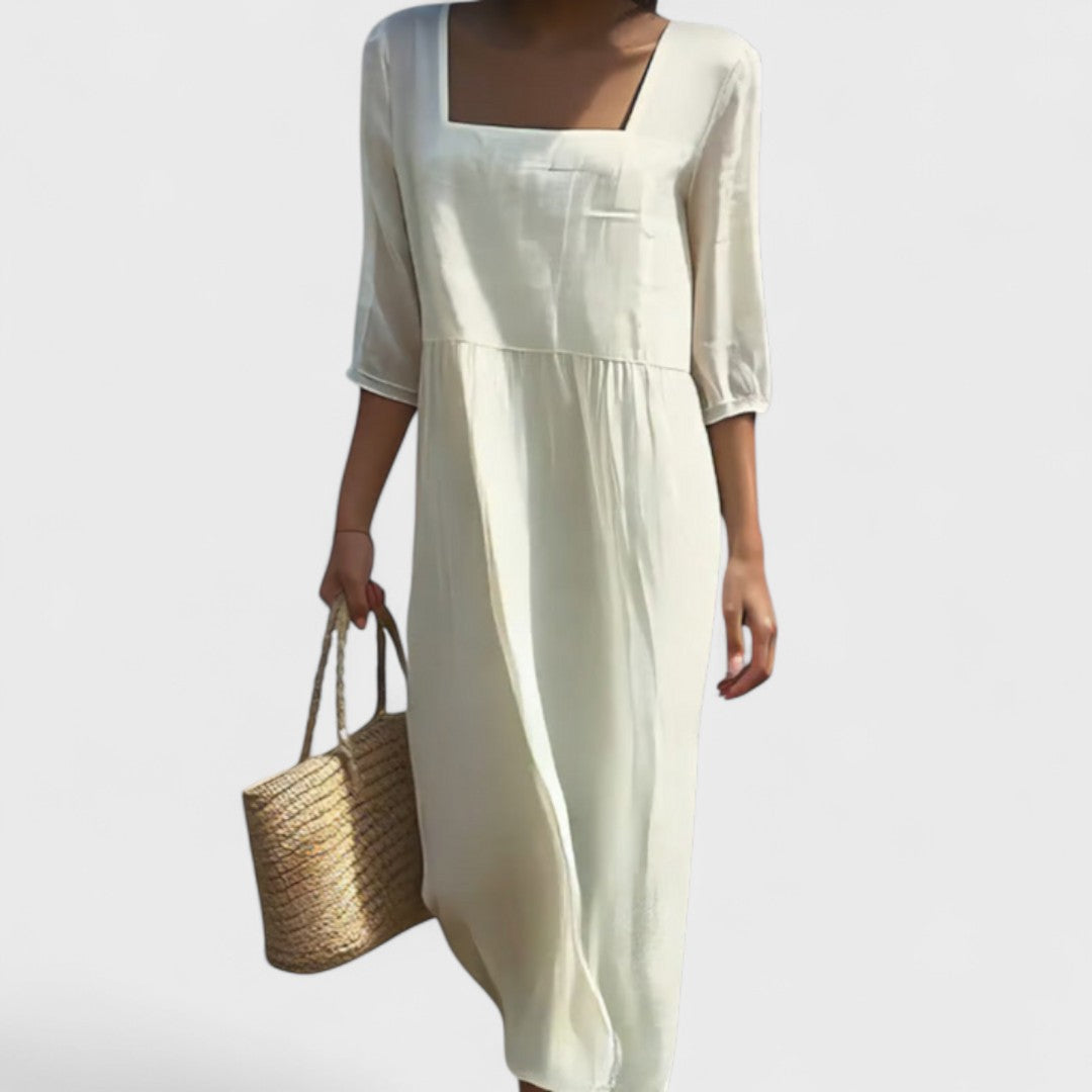 Filipa - Vestido com painel frontal em linho