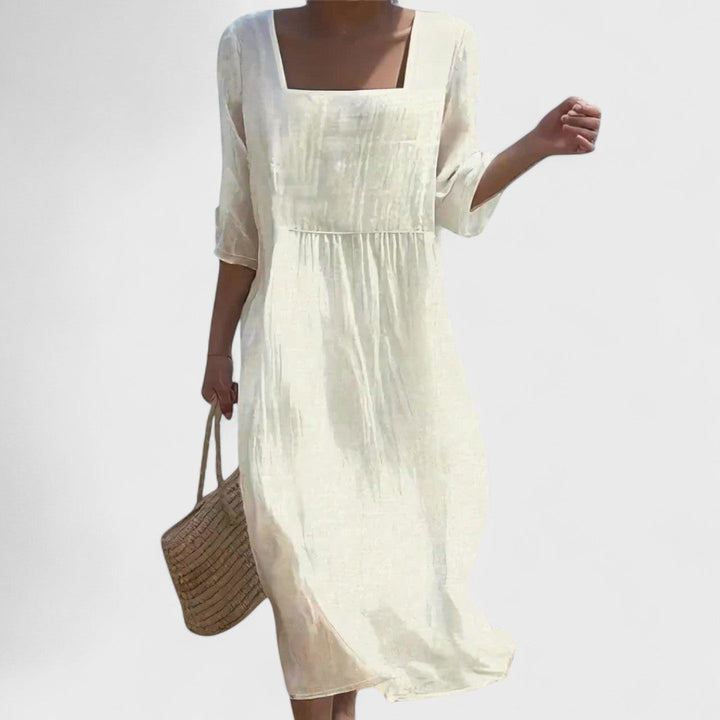 Filipa - Vestido com painel frontal em linho