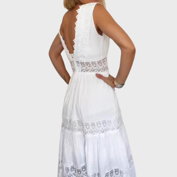 Camila | Vestido Midi Boho com Detalhes em Renda