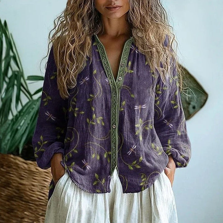 Ambre - Blusa com estampa de folhas vintage