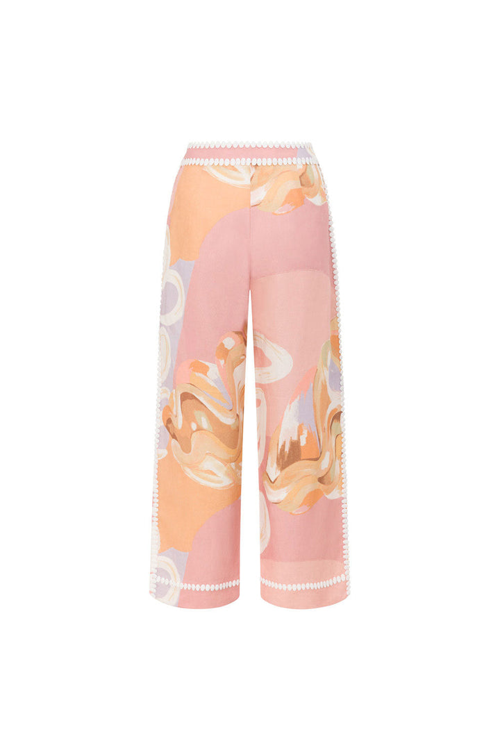 Calça de verão de cintura alta com estampa artística – estilo europeu