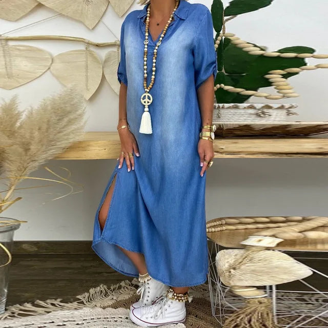 Helena - Vestido longo estilo jeans