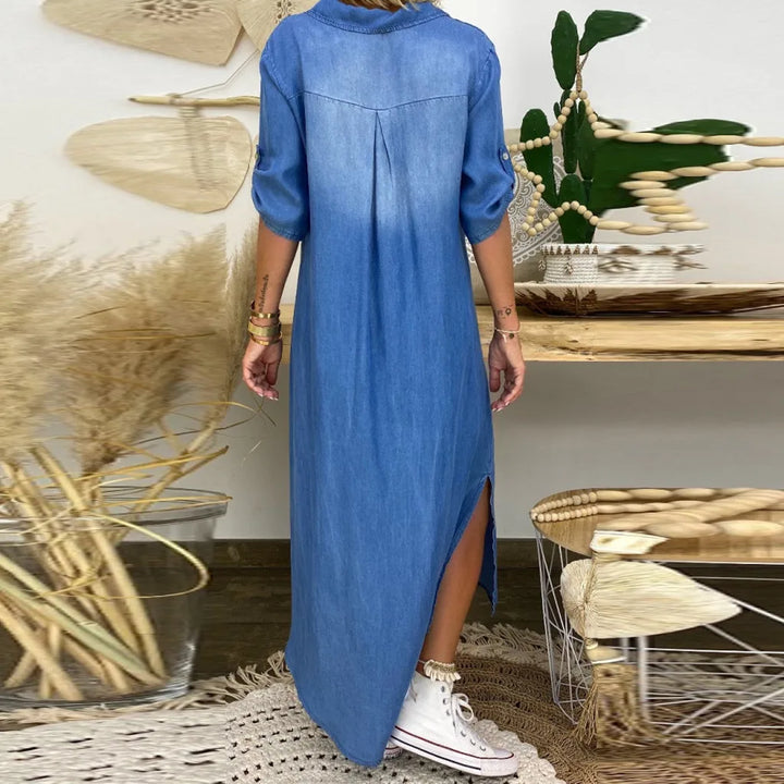Helena - Vestido longo estilo jeans