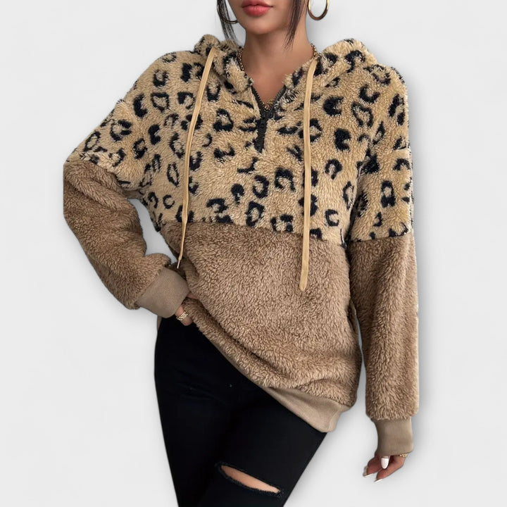 Hoodie de Pêlo Quente com Estampa de Leopardo