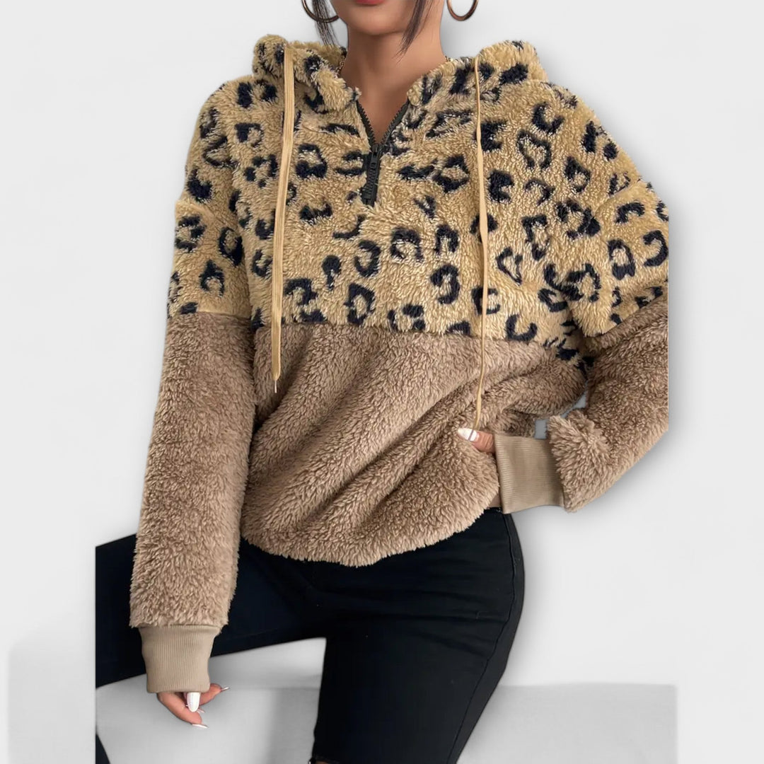 Hoodie de Pêlo Quente com Estampa de Leopardo