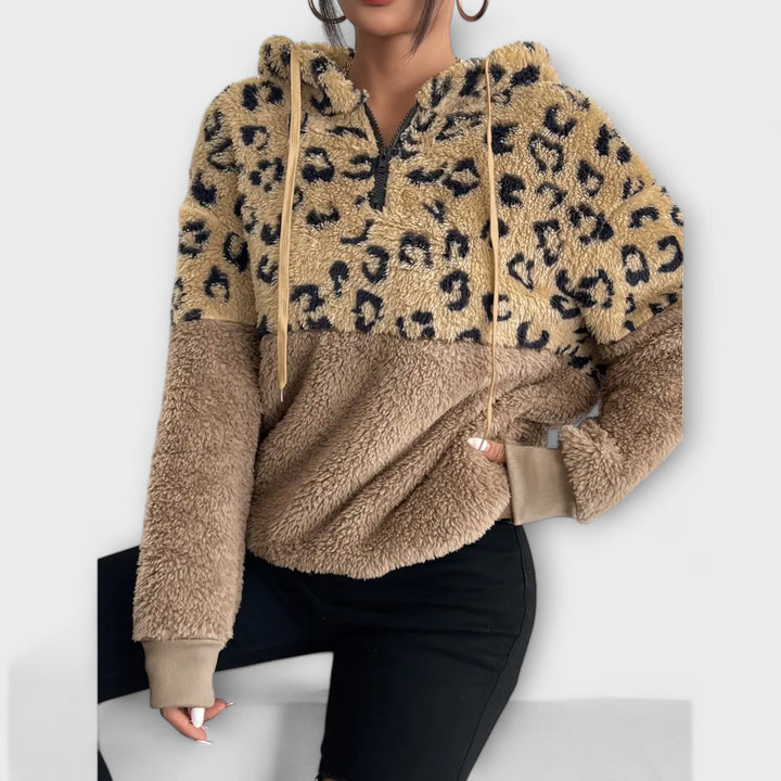 Hoodie de Pêlo Quente com Estampa de Leopardo