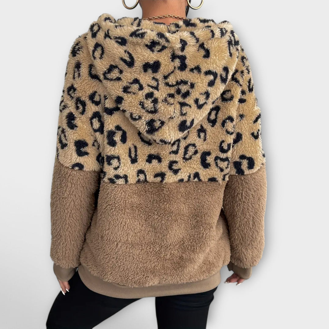 Hoodie de Pêlo Quente com Estampa de Leopardo