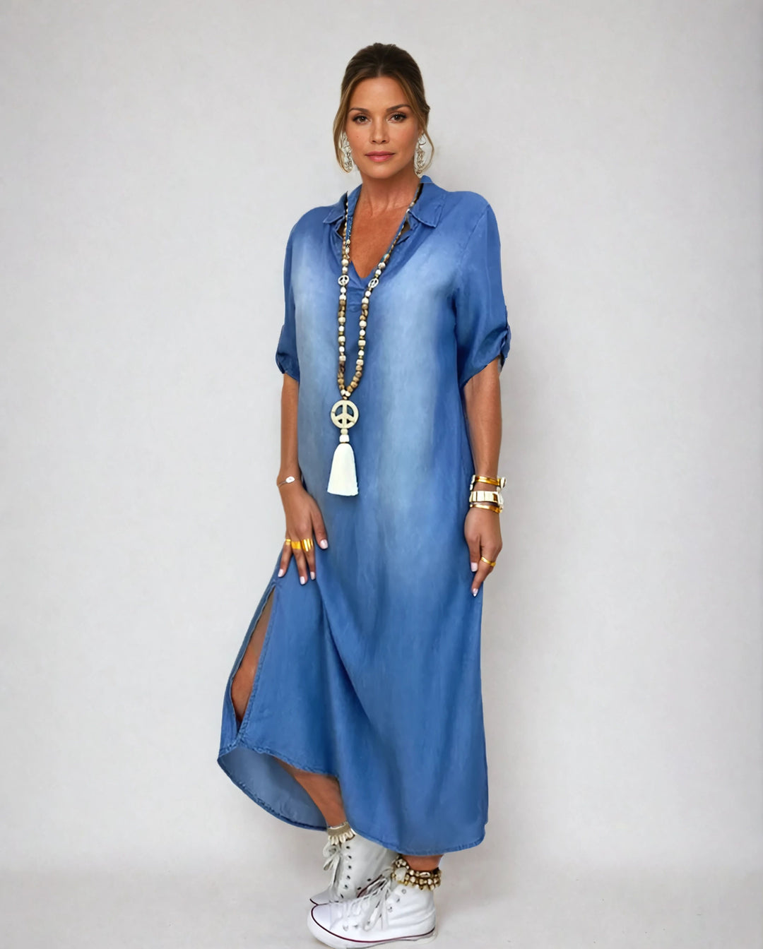 Helena - Vestido longo estilo jeans