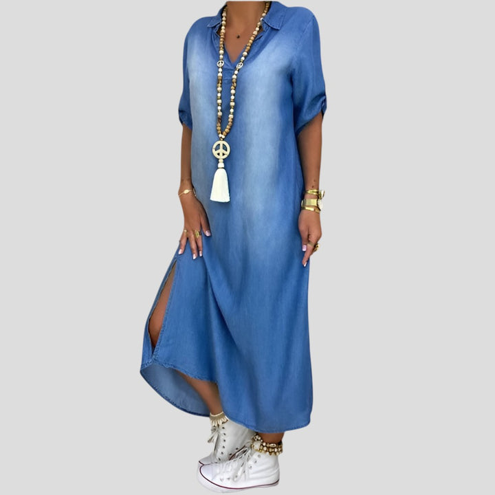 Helena - Vestido longo estilo jeans