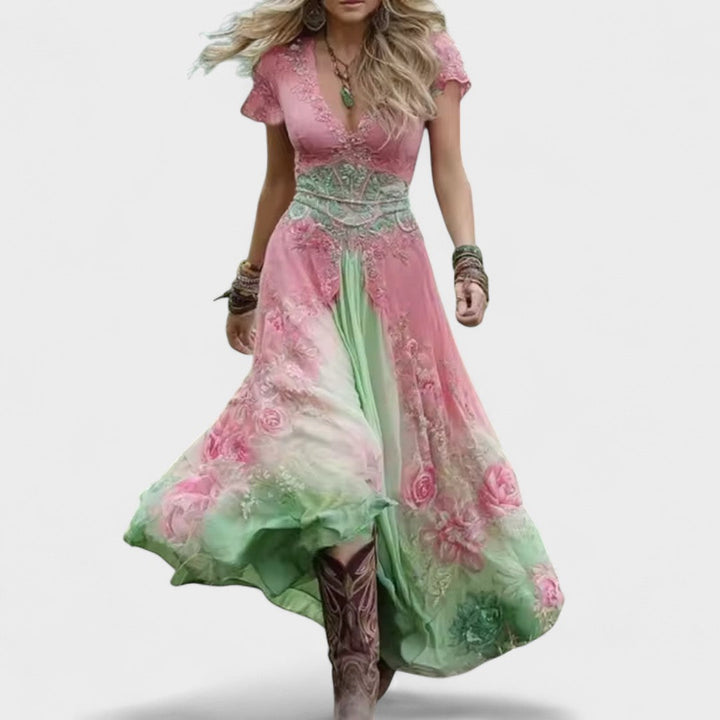 Clara - Vestido floral ajustado e fluido