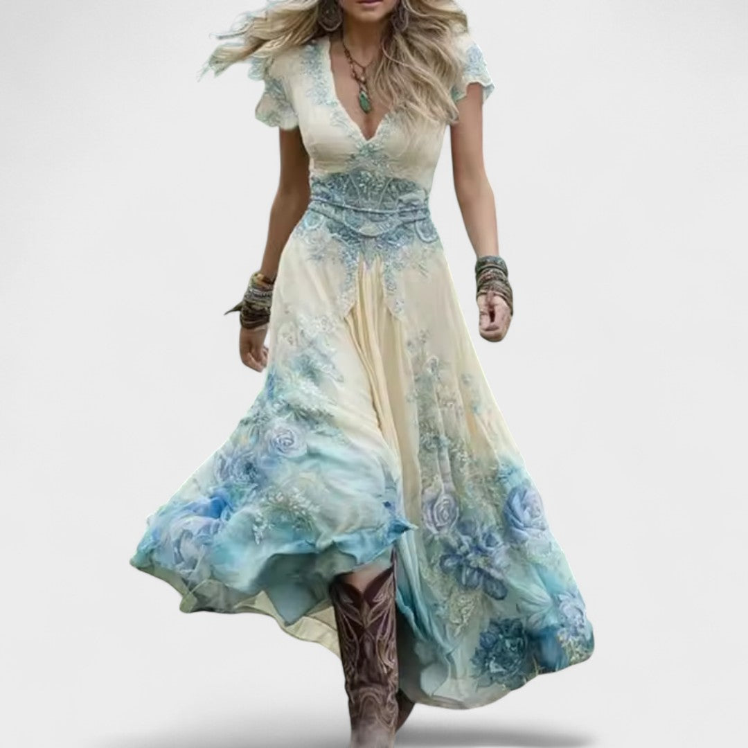 Clara - Vestido floral ajustado e fluido