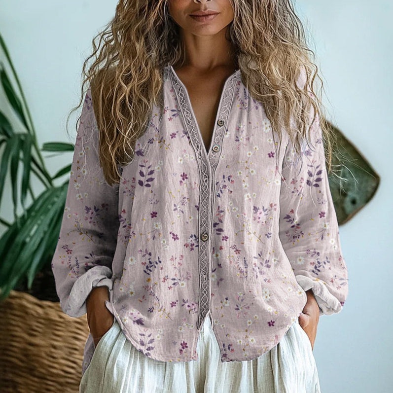 Ambre - Blusa com estampa de folhas vintage