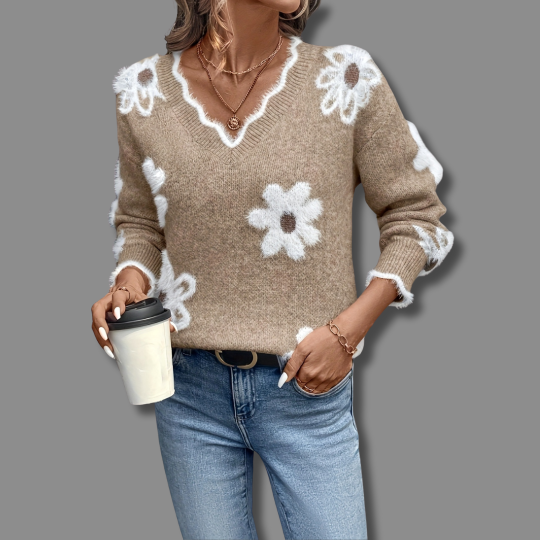 Tânia - Camisola Floral Elegante com Decote em V