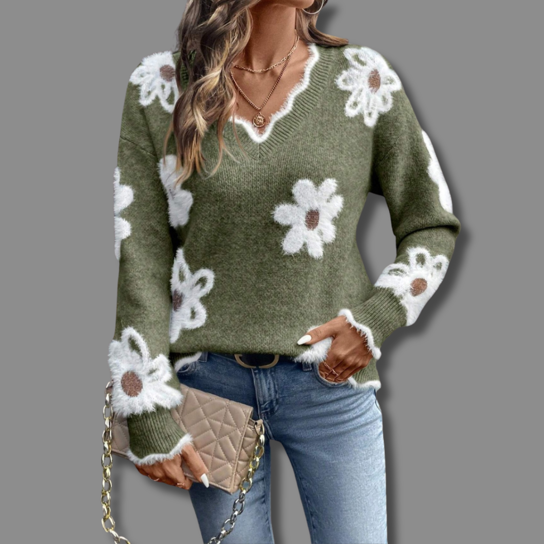 Tânia - Camisola Floral Elegante com Decote em V