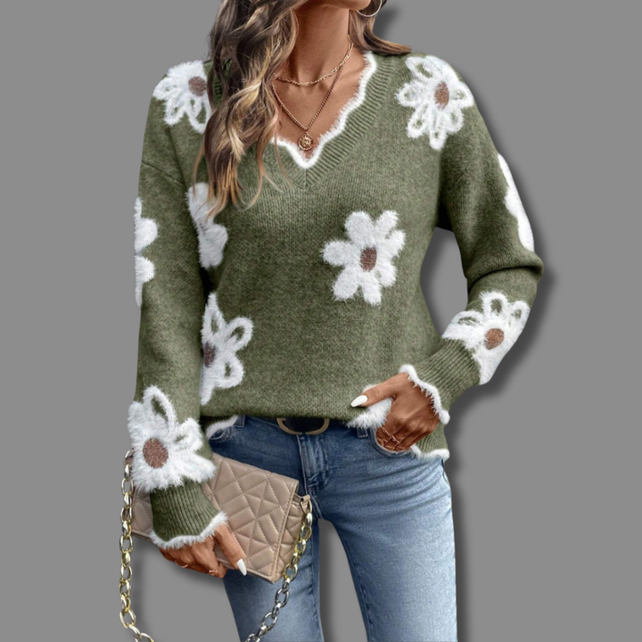 Tânia - Camisola Floral Elegante com Decote em V