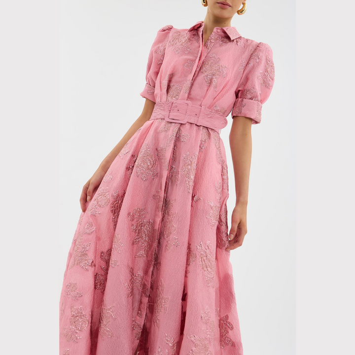 Beatrice - Vestido rosa com mangas bufantes