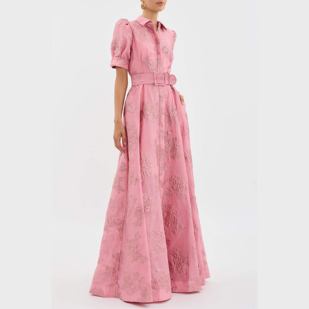 Beatrice - Vestido rosa com mangas bufantes