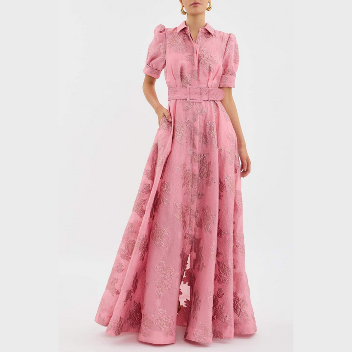 Beatrice - Vestido rosa com mangas bufantes