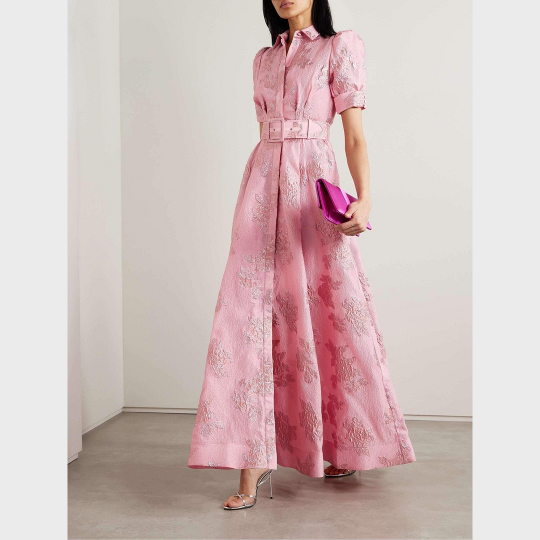 Beatrice - Vestido rosa com mangas bufantes