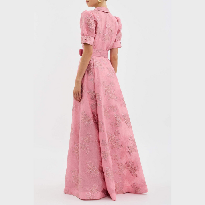 Beatrice - Vestido rosa com mangas bufantes