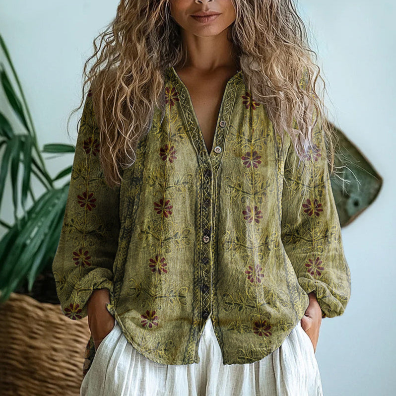 Ambre - Blusa com estampa de folhas vintage