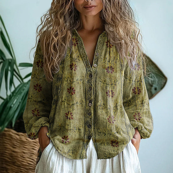 Ambre - Blusa com estampa de folhas vintage