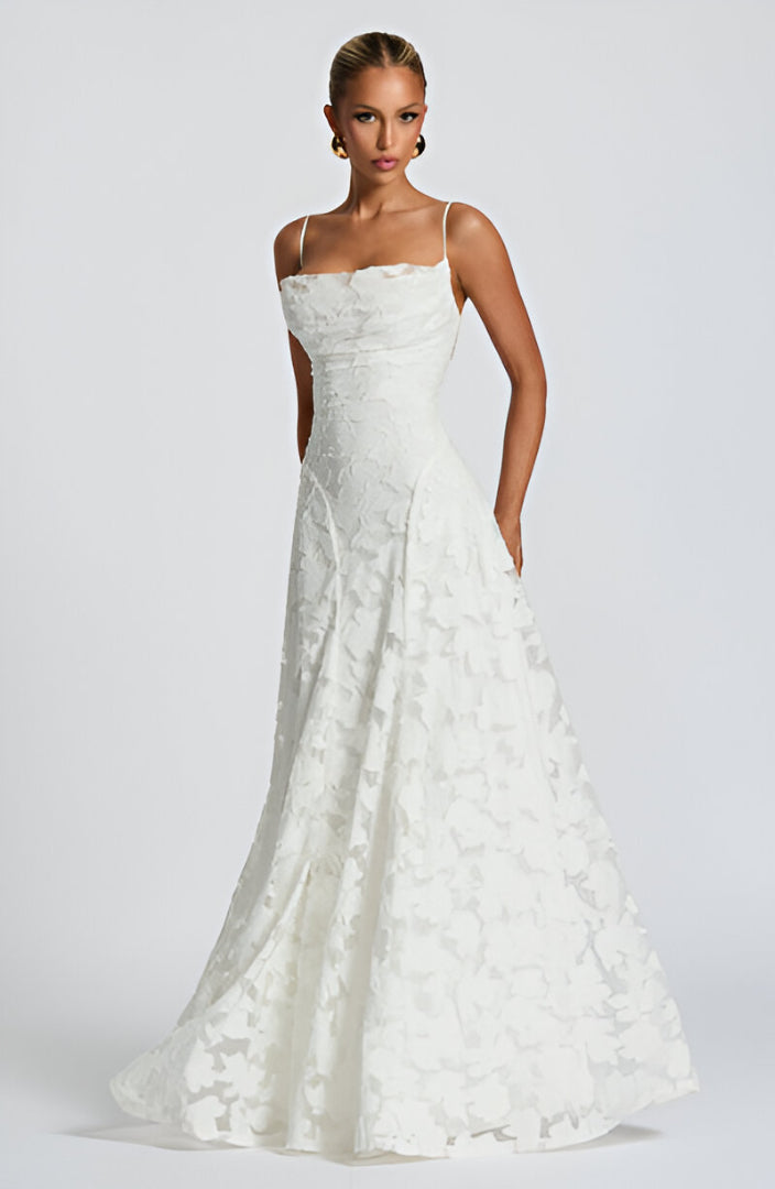 Frederica - Vestido longo com corpete de renda